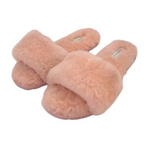 Patricia Green Peach Fuzzy Wool Shearling Fur Slippers slides Flat Shoes 10